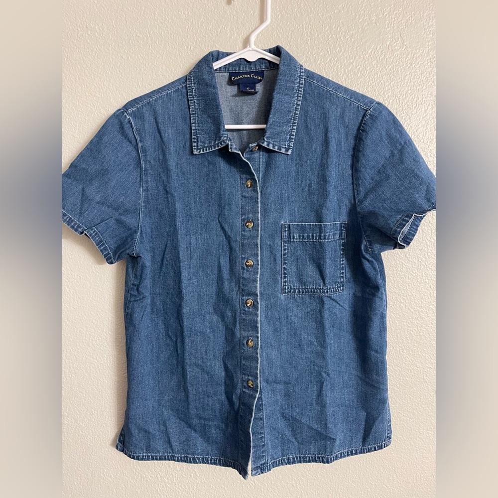 Charter Club Women’s Denim Blue Button Down Shirt